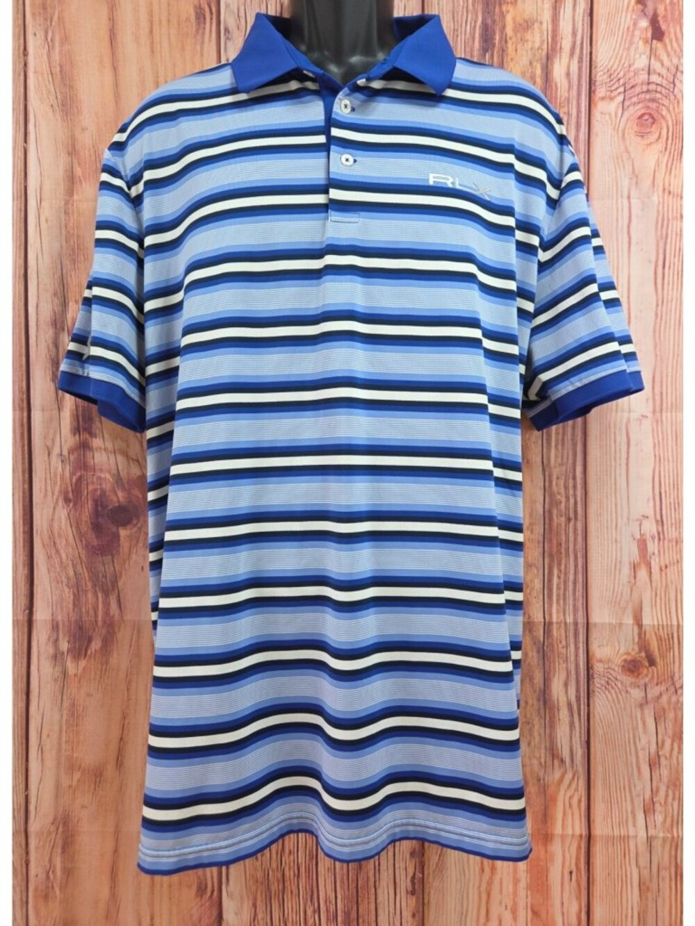 RLX Ralph Lauren Mens Blue Striped Polo XXL Short Sleeve Golf Top